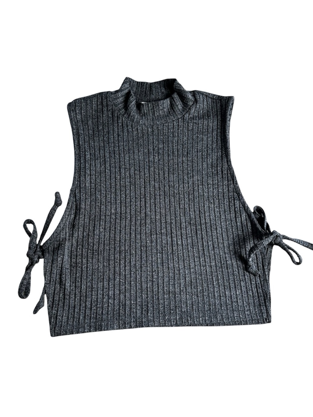 Cotton Candy Ribbed Crop Top w/ Side Ties in Charcoal Gray Size S - Sexy Chic